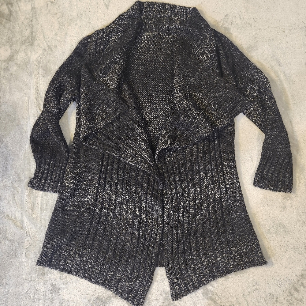 Eileen Fisher Suri alpaca XL Black Gray Ribbed Cardigan Longsleeve Cozy Oversize